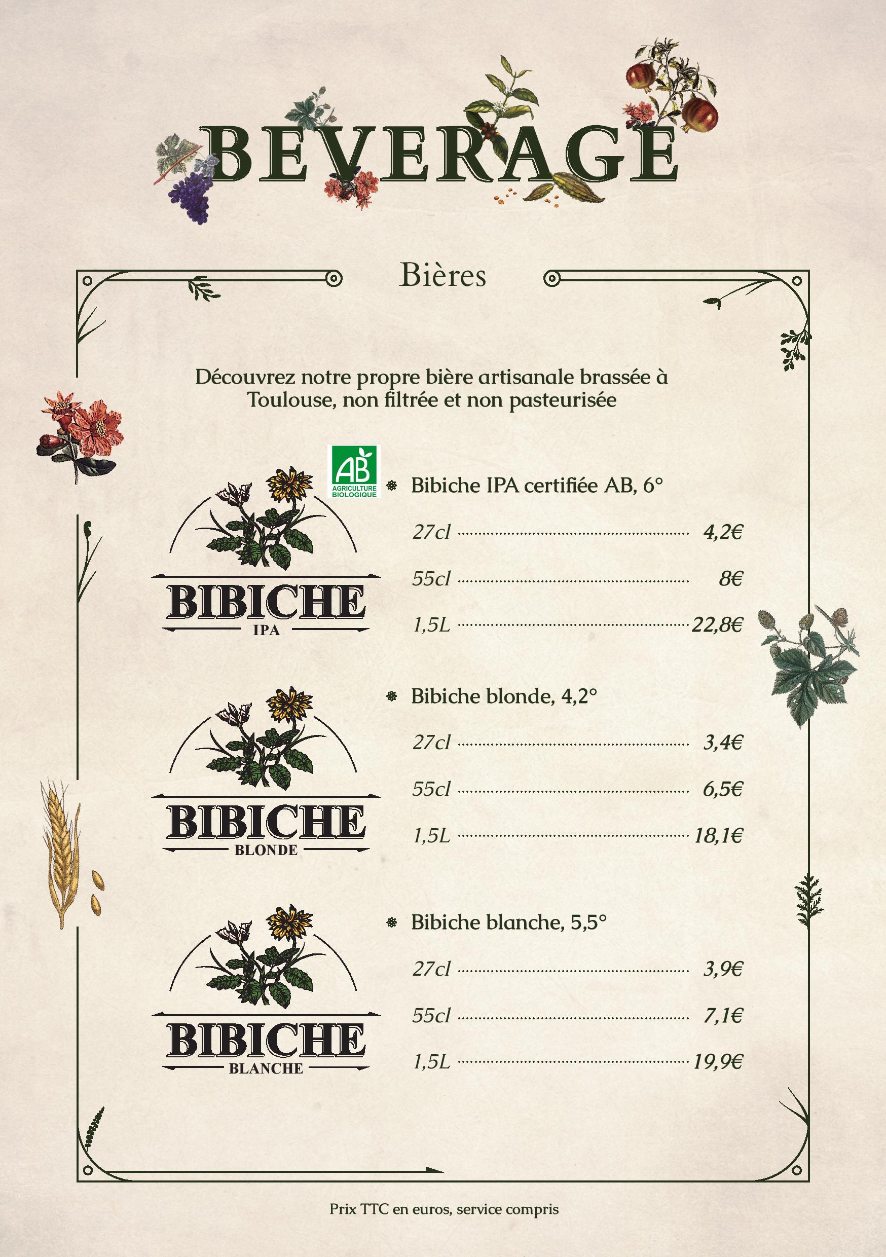 Carte The Botanist Pub