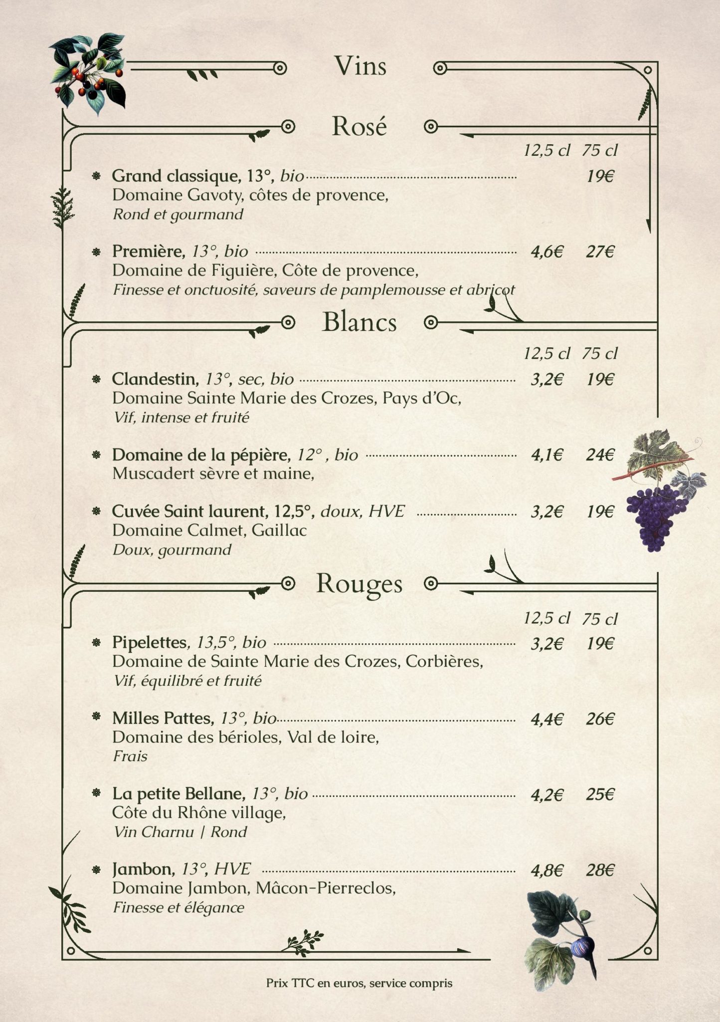 Carte The Botanist Pub