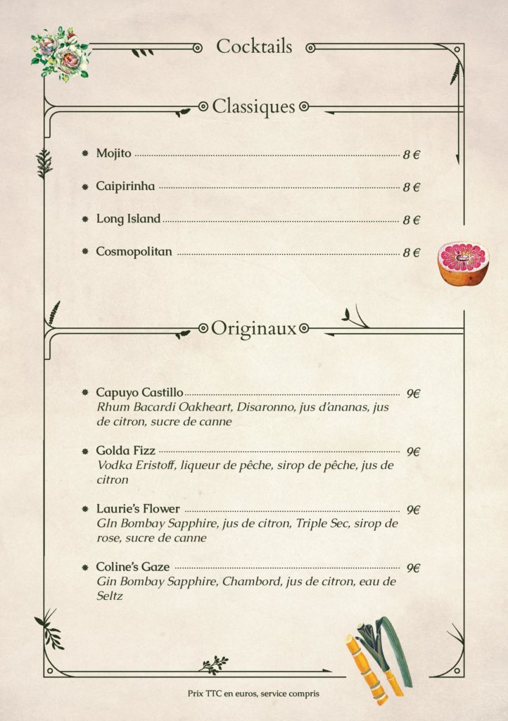 Carte The Botanist Pub